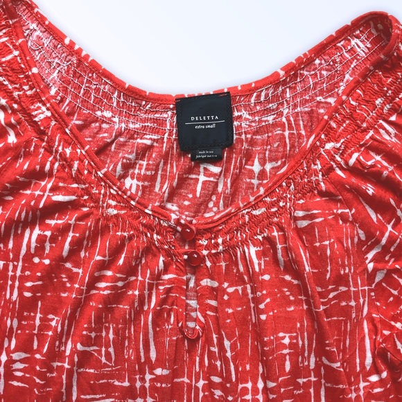 Deletta Red & White Top with 3/4 Sleeves Sz ExS - Picture 3 of 5